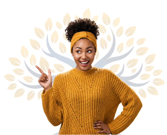 Swiftrand Loan client standing in front of a stylised tree